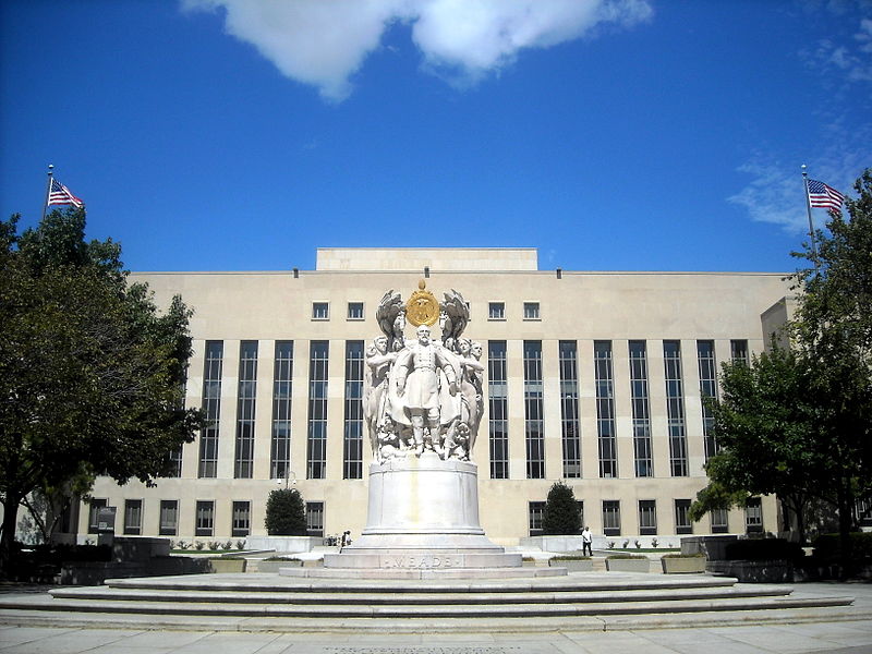 The E. Barrett Prettyman Federal Courthouse in Washington, D.C., where five Proud Boy members are currently on trial.