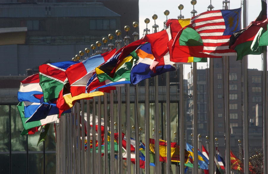 United Nations Headquarters flags UN
